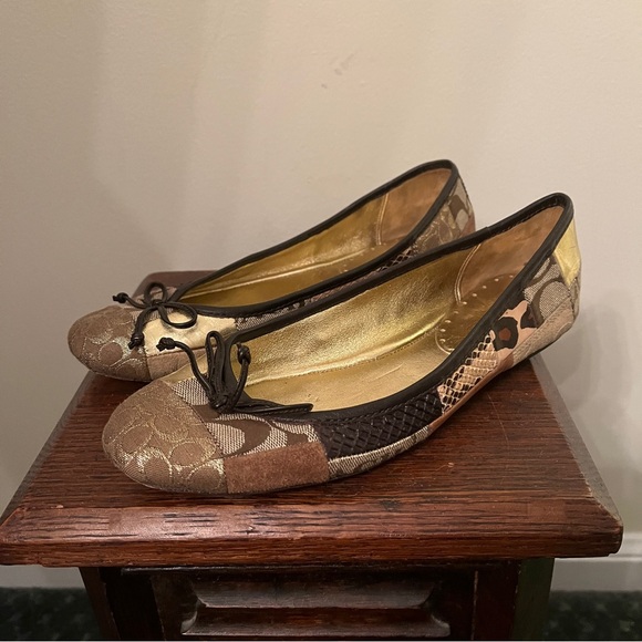 Y2K Coach Patchwork Bow Accent Canvas Ballet Flats - Picture 1 of 7